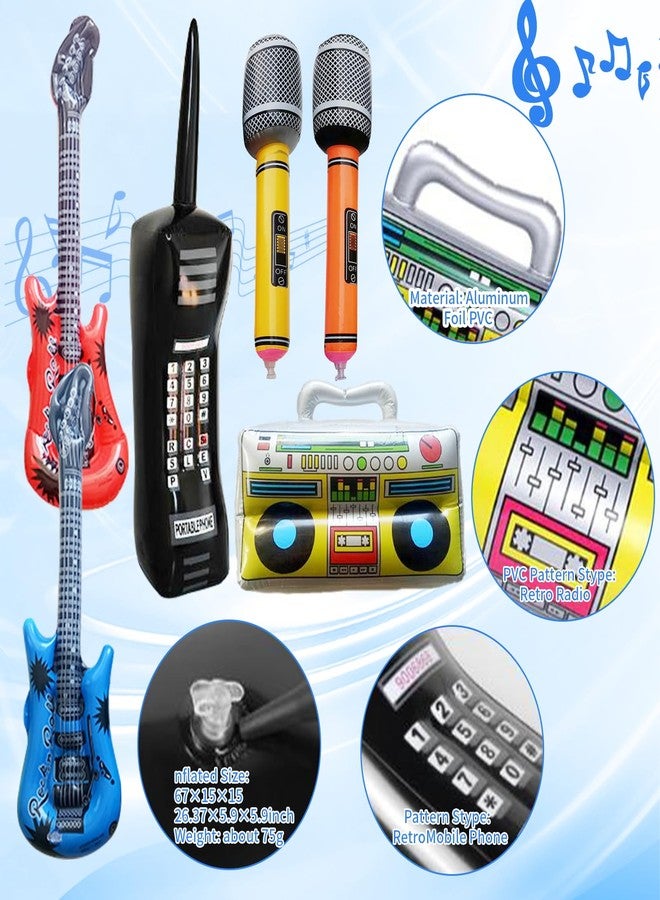 YIHAOSSING 80s 90s Theme Party Decorations, Includes a Boom box, Inflatable Cell Phone, 2 Microphones,2 Inflatable Guitar and a Hand Pump for Hip Hop Party Theme Supplies Cosplay Props (7pcs) - Image 3